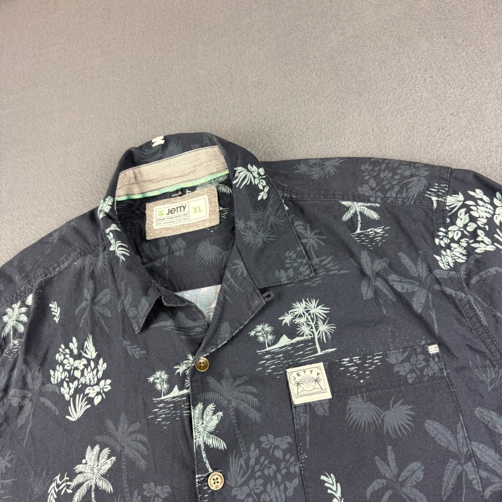 Jetty Hawaiian Shirt Men's XL Blue Loop Collar Palm Tropical Cotton Viscose